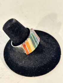 Vintage Sterling Silver 950 multi gemstone Ring  sz 9