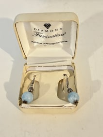 Diamond Fascination Platinum over .925 Sterling Silver Larimar Blue Earrings