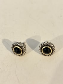 David Yurman 18K yellow Gold and Sterling Silver Amethyst Earrings