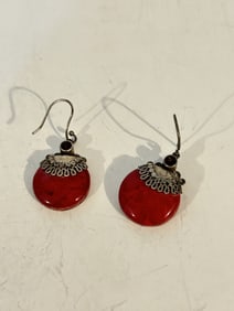 Vintage Sterling Silver red jasper Amethyst Earrings