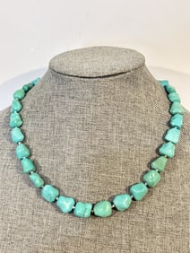 Vintage 1930s Silver beaded Turquoise Necklace 21"