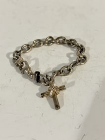 Vintage Sterling Silver linked cross rugged Italian Bracelet 7 1/2"