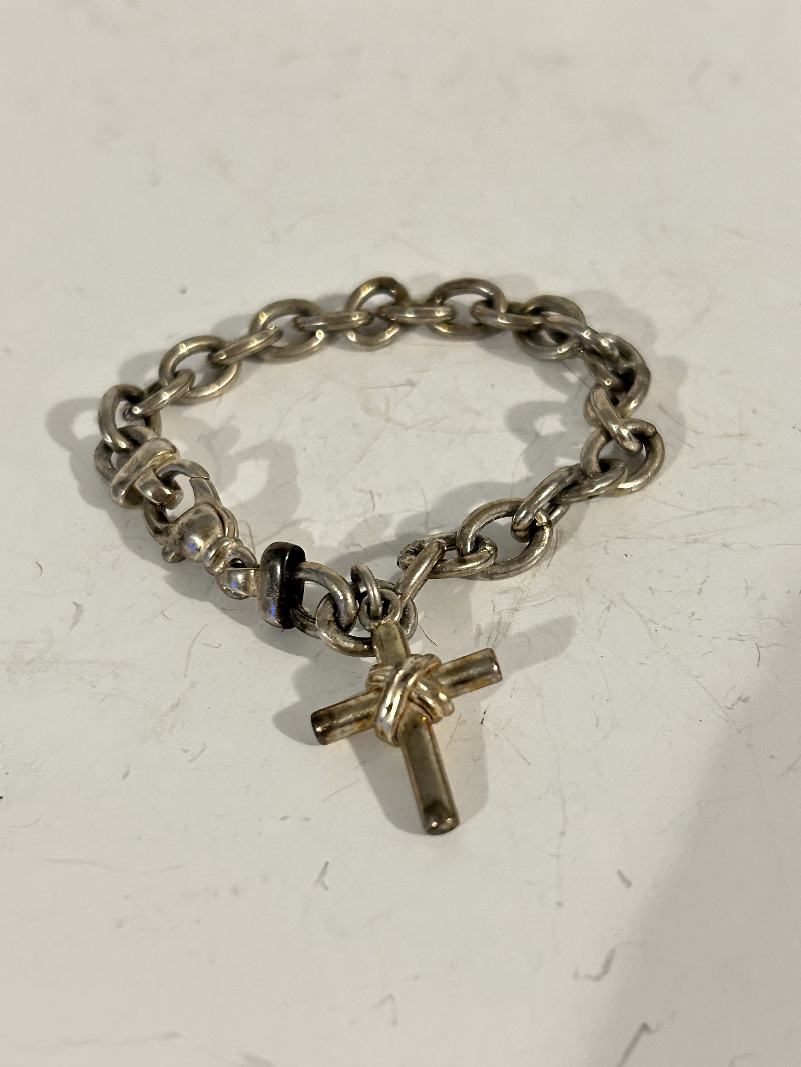 Vintage Sterling Silver linked cross rugged Italian Bracelet 7 1/2" (1 of 5)