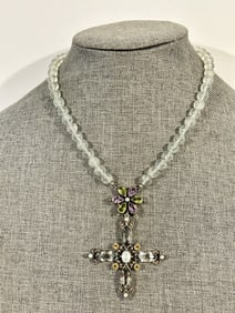 Nicky Butler Sterling Amethyst Topaz Citrine Gem Cross Necklace
