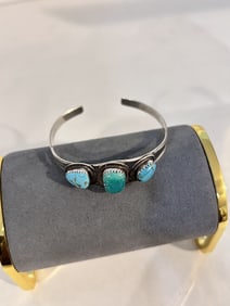 Vintage Native American Cuff Bracelet 7" Turquoise Stones Sterling Silver Hand Made