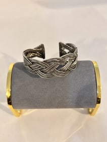 Vintage Sterling Silver Basket Weave Design Wide Cuff Bracelet 7"