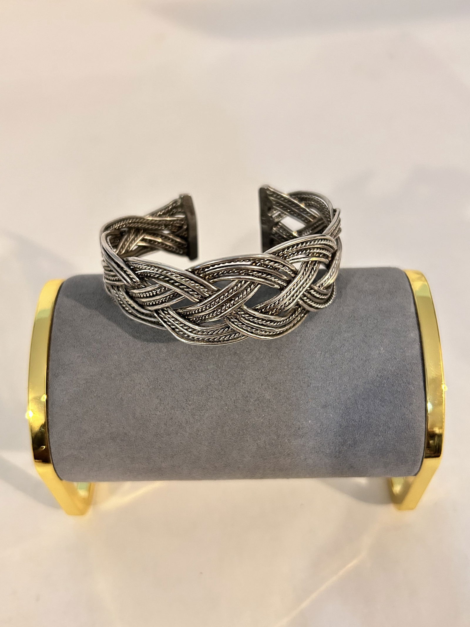 Vintage Sterling Silver Basket Weave Design Wide Cuff Bracelet 7" (1 of 5)