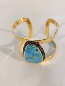 vintage sterling silver turquoise cuff bracelet signed M in triangle