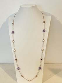 Vintage Sterling Silver beaded Amethyst vermeal Necklace 35"