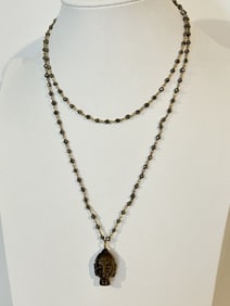 Vintage Sterling Silver vermeal tigers eye pendant Necklace 36"