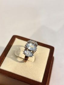 Vintage Sterling Silver Topaz Ring sz 7 signed R