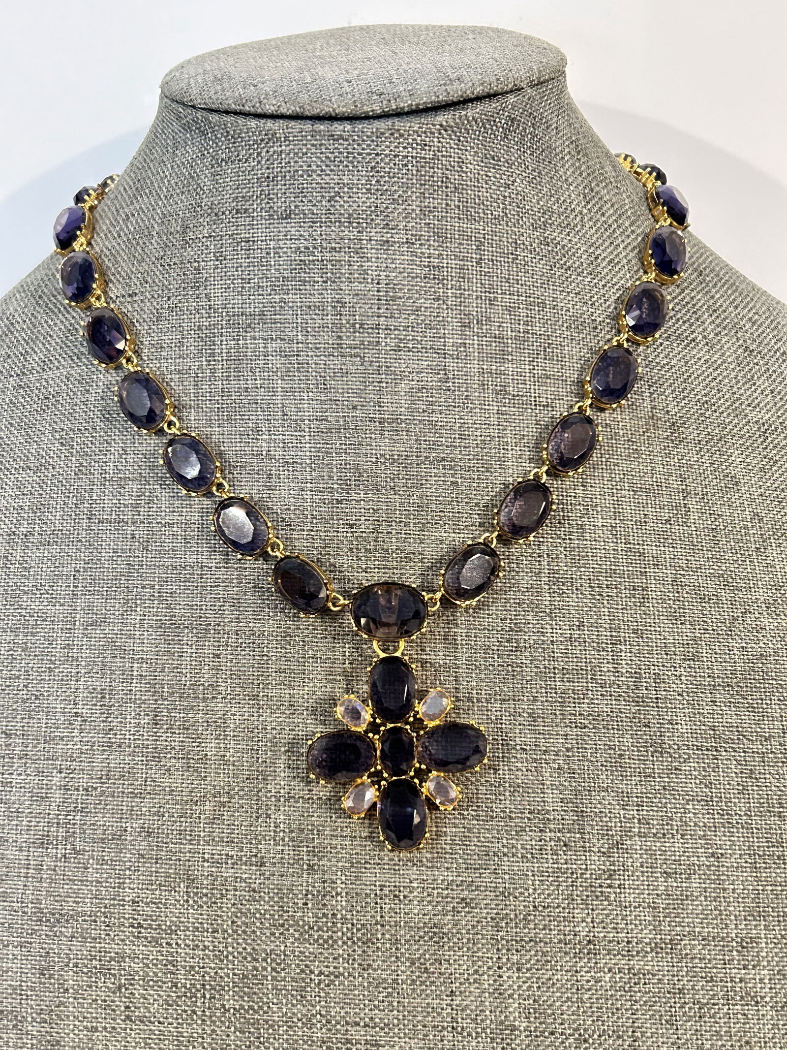 Vintage Sterling Silver gemstone pendant Necklace 16" signed R (1 of 5)