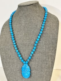 Vintage Sterling Silver Turquoise PENDANT Necklace 26"