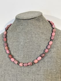 American West Carolyn Pollack sterling silver Rhodonite Beaded Statement Necklace 20"