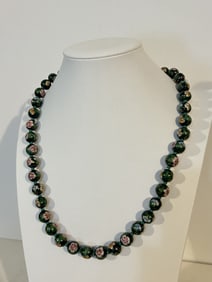 Antique Original Vintage Chinese Cloisonne Hand Knotted Beaded Estate Necklace 24"