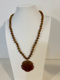 Vintage silver jade pendant Necklace 28"