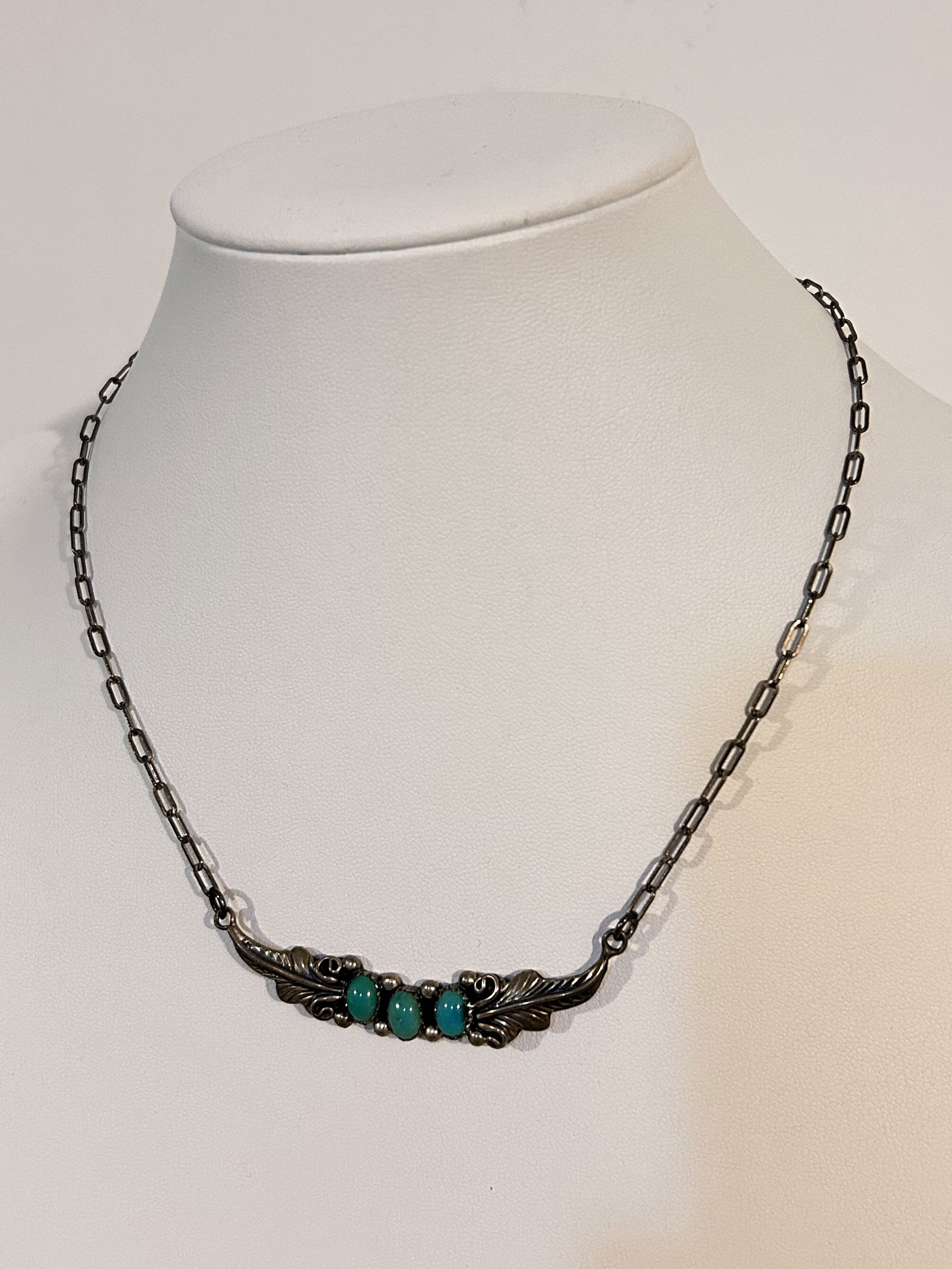 Vintage LL Navajo Necklace Sterling Turquoise Necklace 15" (1 of 4)