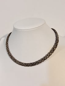 Vintage 925 Sterling Silver Byzantine Woven Chain Necklace 15"