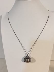 Vintage Sterling Silver Ball Orb 6 Photo Picture Folding Locket Pendant Necklace 30"