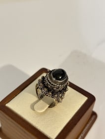 Vintage sterling Silver onyx Ring adjustable to sz 15