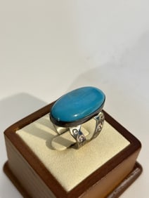 VTG Jay King DTR 925 Large Oval Turquoise Sterling Silver Ring sz 9