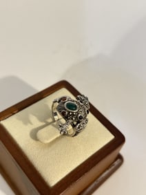 Vintage sterling Silver marcasite frog Ring sz 6