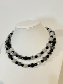 Jay King sterling silver black white gem stone beaded necklace Necklace 35"