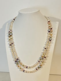 Vintage 14K clasp multi gemstone pearl Necklace 47"