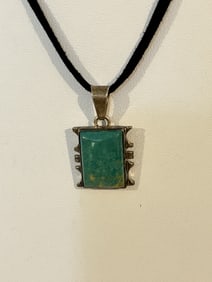 Navajo Sterling Silver Turquoise Pendant By J. Begay Necklace 17"