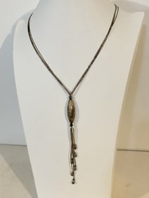 Vintage Sterling Silver Navajo strand pendant Necklace 26"