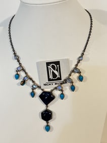 Nicky Butler Sterling Silver Turquoise, Moonstone Gemstone Dangle Necklace 17"