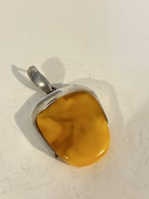 Vintage Sterling Silver amber Pendant 2 14"