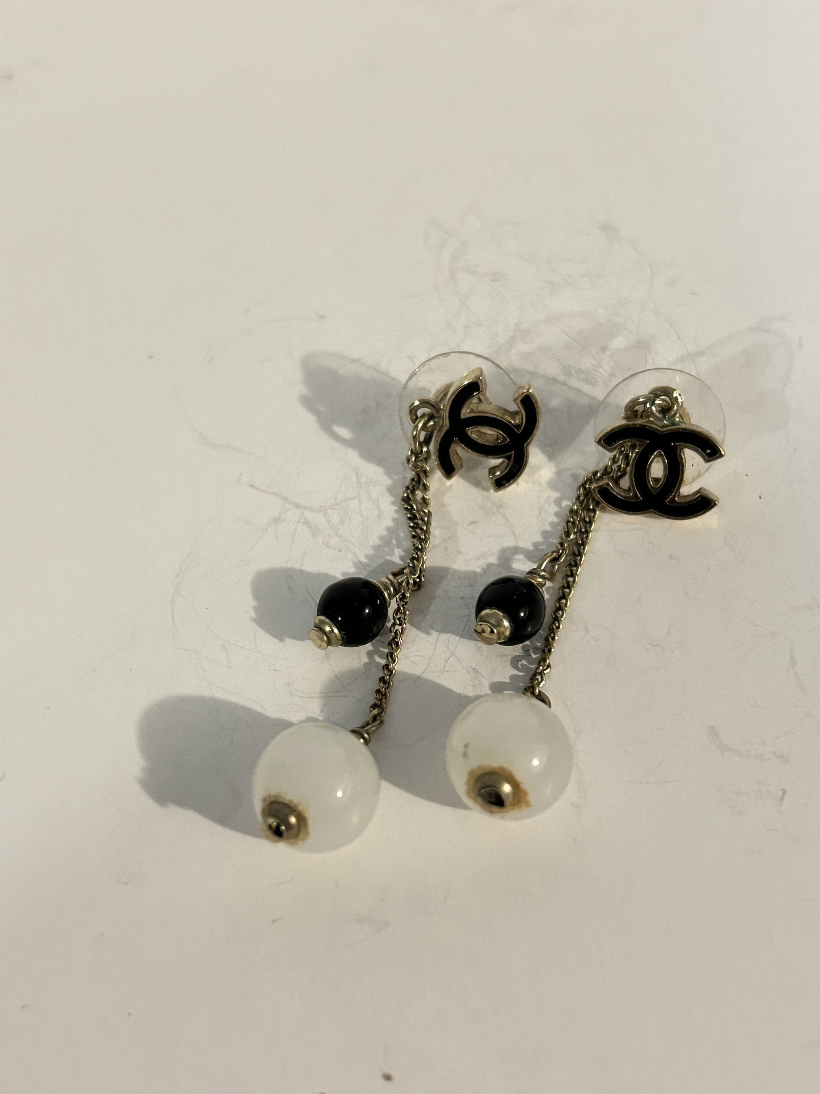 Chanel CC Black/Blue Enamel Dangling beads Earrings Singed (1 of 5)