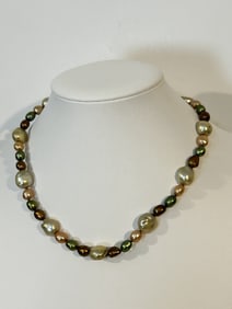 Vintage Honora Sterling Silver multi color pearl Necklace 16"