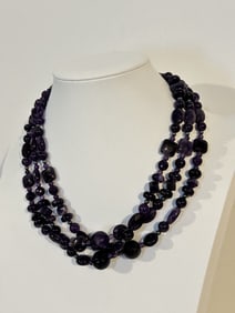 Vintage Jay King DRT Mine Finds Sterling Silver Amethyst Triple Strand Necklace 17"