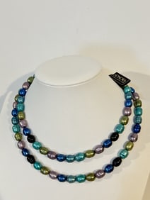 Vintage Sterling Silver honora freshwater pearl multi color necklace 34"