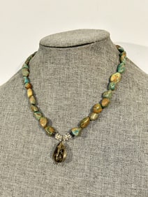 Navajo Turquoise Nugget & Sterling Silver gem stone Heishi Necklace 16"