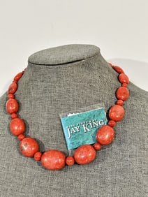 DTR Jay King Sterling Silver 925 Red Coral Statement Necklace 16"