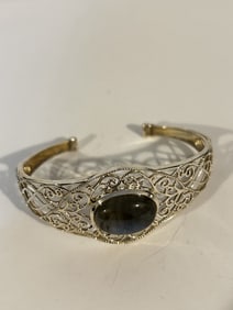 Vintage Sterling Silver india filigree gemstone Bracelet 8"