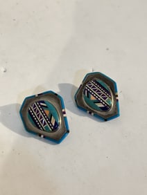 Vintage Native American Zuni Sterling Silver Inlay Earrings no backs