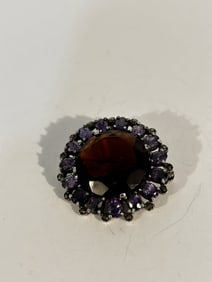 Vintage Sterling Silver gemstone pendant floral Brooch