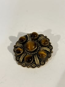 Vintage Sterling Silver Israel tigers eye Brooch