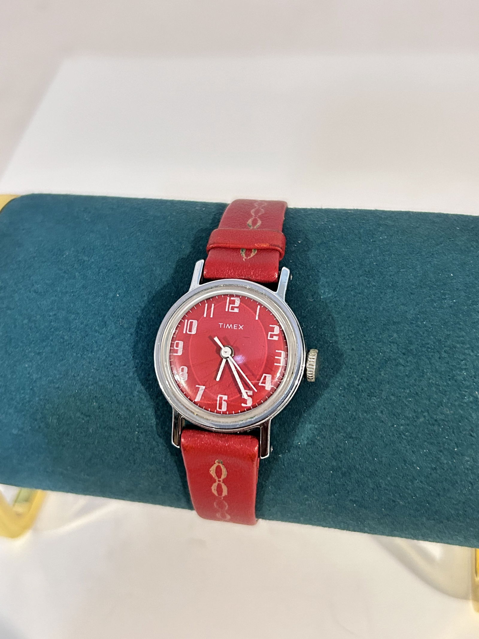 Vintage Red Timex Watch w Leather Band - Tested - 1980S works when shaken (1 of 6)