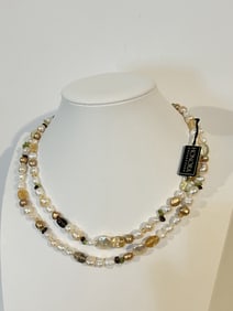 Vintage Sterling Silver HONORA Multi Color Pearl Necklace 37"