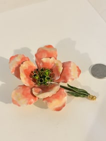Original By Robert Pink Enamel Flower Brooch Pin Signed 4"