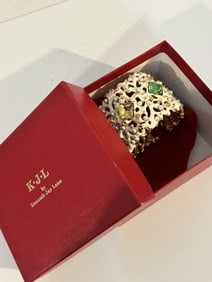 Kenneth J Lane KJL Enamel & Crystal Coral Reef Wide Hinged Cuff Bracelet Rare
