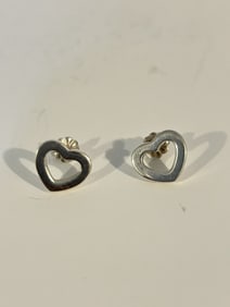 Vintage Sterling Silver Tiffany & Co Heart Shaped Stud Earrings