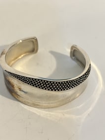 Chunky Michael Dawkins Sterling Silver Wave Cuff Bracelet 8"