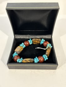 JAY KING Turquoise Amethyst tigers eye stretch Bracelet 8" NEW
