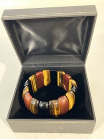 Jay King Beautiful Multi Gem Colored Tiger Eye Bracelet stretch 8" NEW